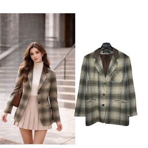 Vintage Womens Blazer Preppy Plaid Size L Academia Old Money Parisian
